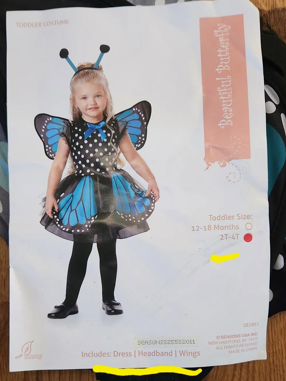 Monarch Blue Butterfly Dress with Wings and Headband Halloween Costume 2T-4T